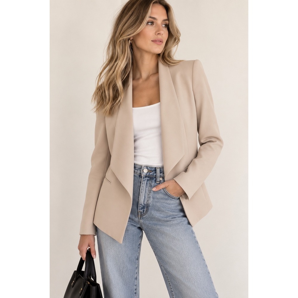 Alice + Olivia Employed Beige Draped Open Front Blazer Jacket Womens Size 2